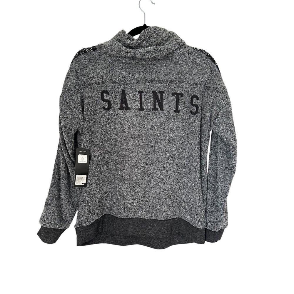 NFL Team Apparel Sweater Size M Grey Black New Orleans Saints Football High Neck - Picture 5 of 12